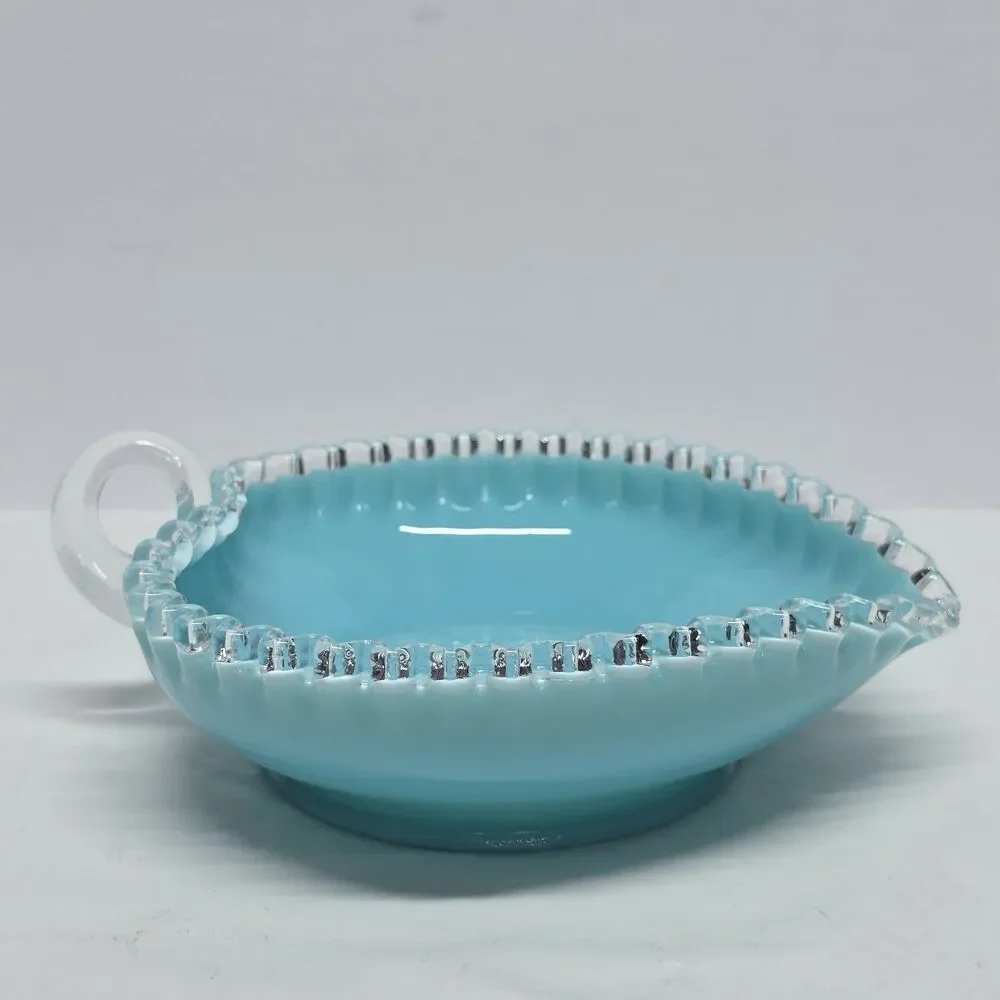 Vtg Fenton Silver Crest Turquoise Blue Teal Glass Heart Shape Candy Dish 8